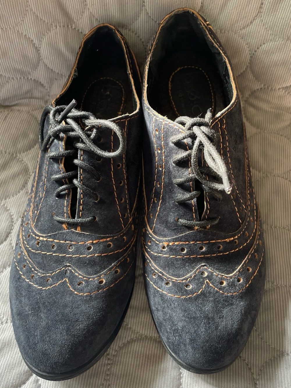 boc Black Suede Wingtip Oxfords with Brown Contrast Stitching